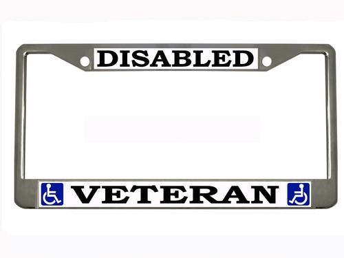 Disabled Veteran Chrome/Black Metal Auto License Plate Frame Car Tag Holder - Foto 3 di 9