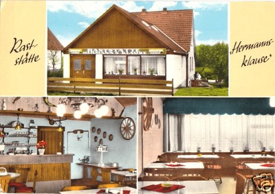 Postcard, Ekelsdorf Pönitz, rest stop ''Hermannsklause'', 3 images, around 1968