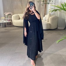 Elegant Women Abaya Muslim Kaftan Dubai Evening Party Maxi Dress Rhinestone Robe