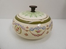 ANTIQUE AOC PATENT STONEWARE POTTERY TOBACCO JAR CANISTER BRASS KNOB SEAL LID