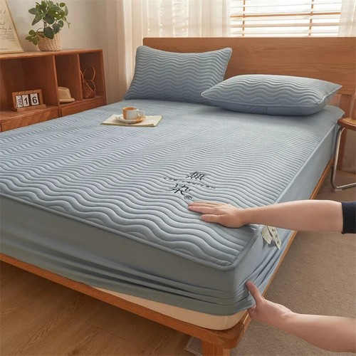 Embroidered Cotton Soybean Mattress Cover Thicken Three Dimensional Fitted Sheet - Picture 28 of 30