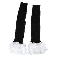 Women Princess Tiered Ruffled Lace Hem Twist Cable Knit Leg Warmer with Bowknot