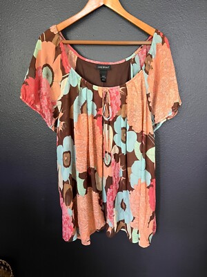 Lane Bryant Womens Top 26 28 Boho Chic Peasant Hippie Floral Flowy Resort