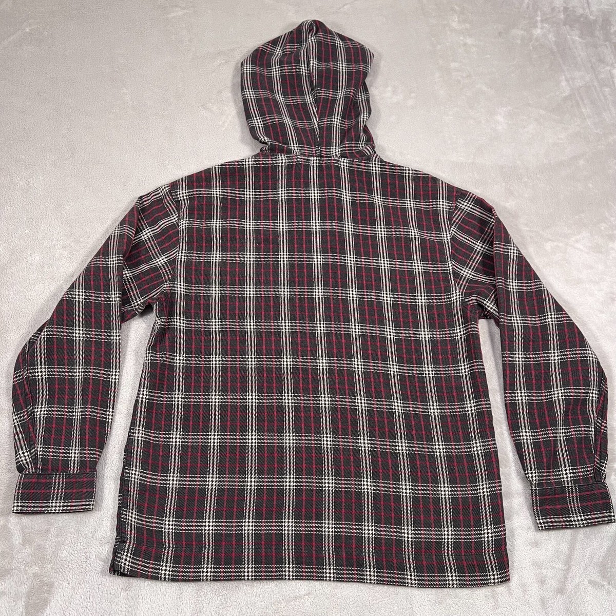 Vintage Eddie Bauer Hoodie Mens Size Small Black Red Plaid Thin  