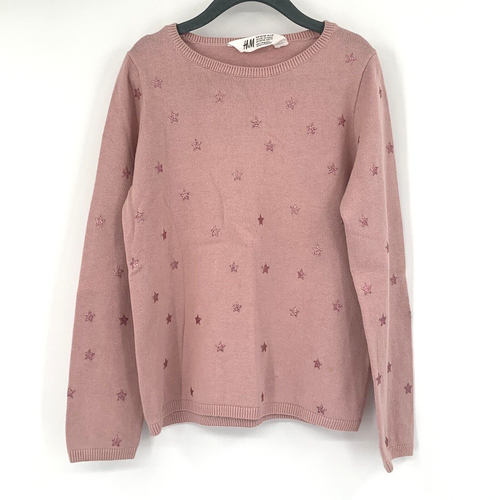 H&M Pink with Sparkle Stars Pullover Crew Neck Knit Girl's Sweater Size 6-8Y - Picture 4 of 6