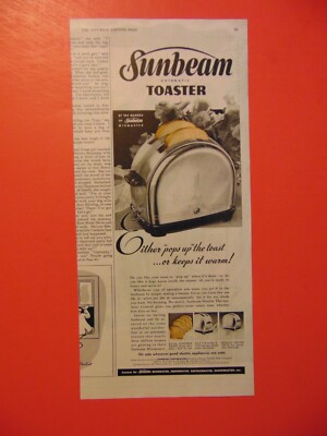 1946 SUNBEAM Automatic TOASTER Pops Up or Keeps it warm photo art print ad