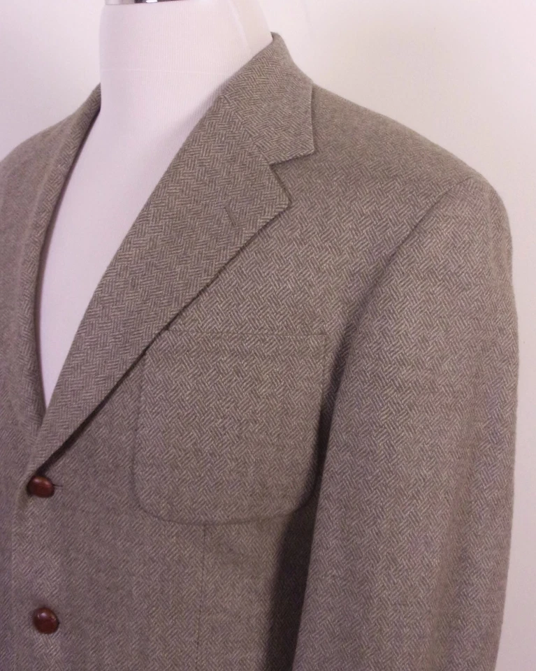 Blazer Bolsillo Parche Tweed 100% Lana Gris Beige Usado en Excelente Condición 3 Botones 40 L Foto 2 de 4