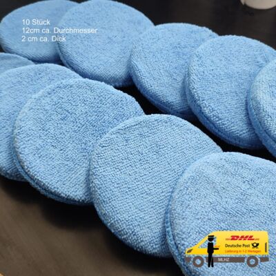 10 Stück 12cm Ø Microfaser Polier Pads Politur Wachs Applicator Pads waschbar