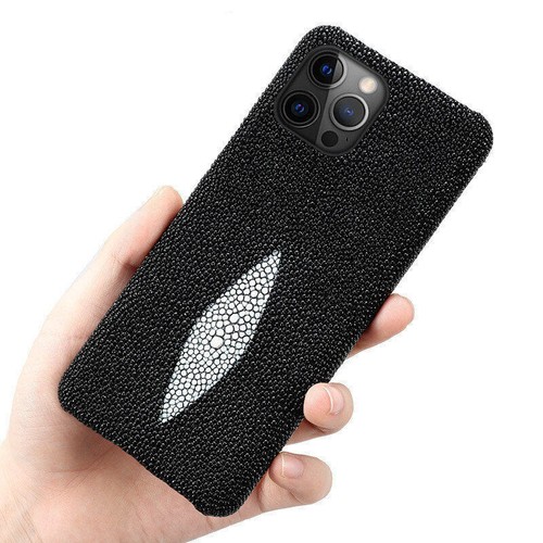 Case Genuine Stingray Leather Pearl Fish Skin Back Cover fr iPhone 15 16 Pro Max - Picture 9 of 34