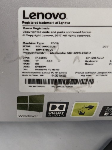 Lenovo AIO 23" AIO i7-7500U all in one For parts no hdd, cord, broken screen - Picture 2 of 2