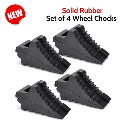 4pc Solid Rubber Wheel Chocks Tire Wedge Block RV Camper Travel Trailer Parking