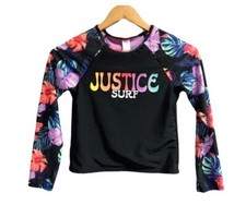 Justice Surf Rash Guard Black Long Sleeve Swim Beach  Girl Size 7/8 Medium M
