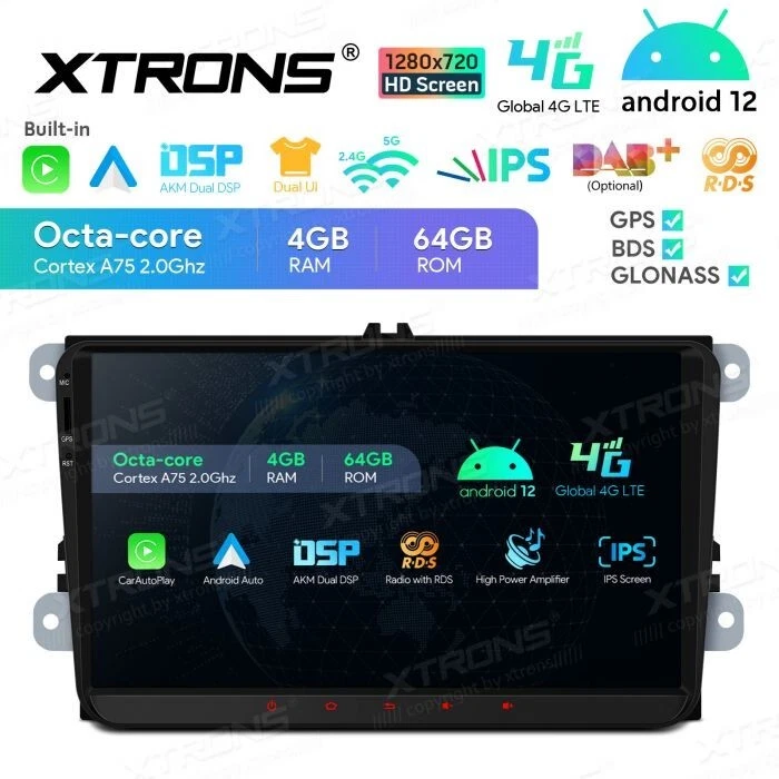 AUTORADIO ANDROID 12 4/64GB STEREO AUTO VOLKSWAGEN SKODA SEAT 9" NAVIGATORE  GPS - Immagine 3 di 4