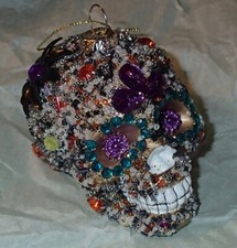 Sugar Skull Ornament Beaded Rhinestones Sequins Day Of The Dead Halloween