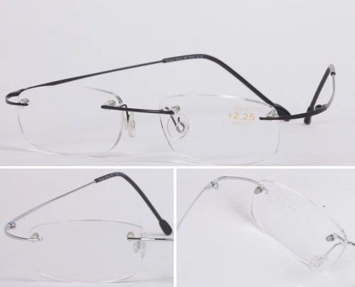 L52 Quality Lightweight Rimless Reading Glasses/Flexible Stainless Steel Arms