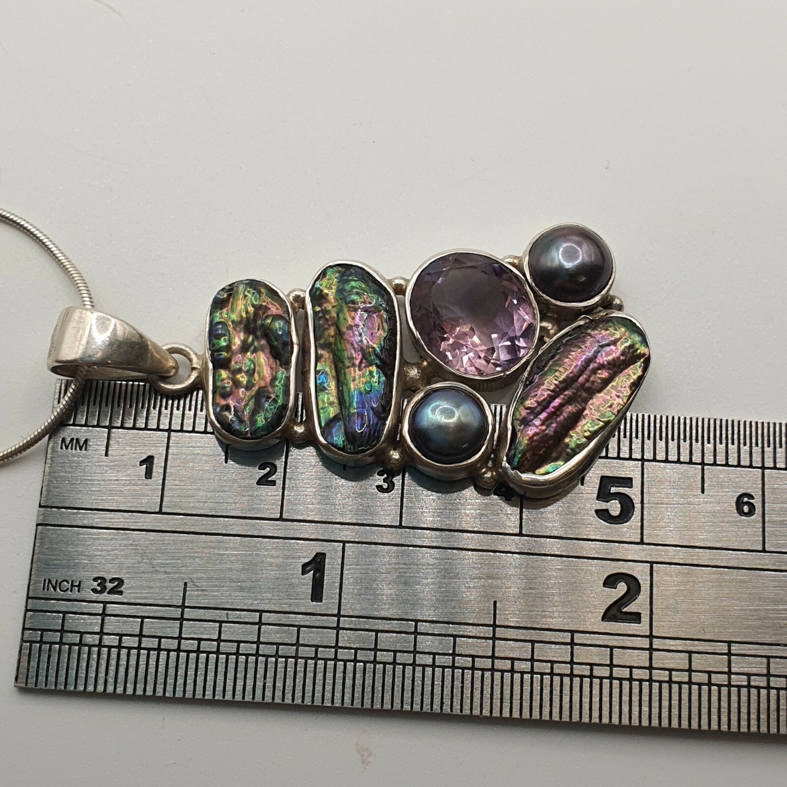 Photo 8 of Ladies Sterling Silver Necklace With Pearl And Amethyst on 17" Chain , N8
