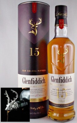Glenfiddich Solera 15 Jahre scotch Single Malt Whisky + 1 Ausgießer Hirschkopf