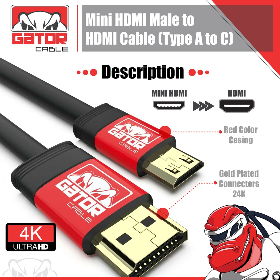 Adaptador de cable Mini HDMI a HDMI 4K UHD Alta velocidad HD HDMI A a Mini C Foto 2 de 4