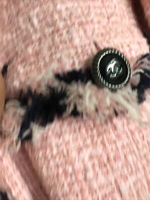 Chanel Jacket Pink Boucle Black Fray Trim 3/4 Sleeve Vintage Chanel Jacket Pink Boucle Black Fray Trim 3/4 Sleeve Vintage