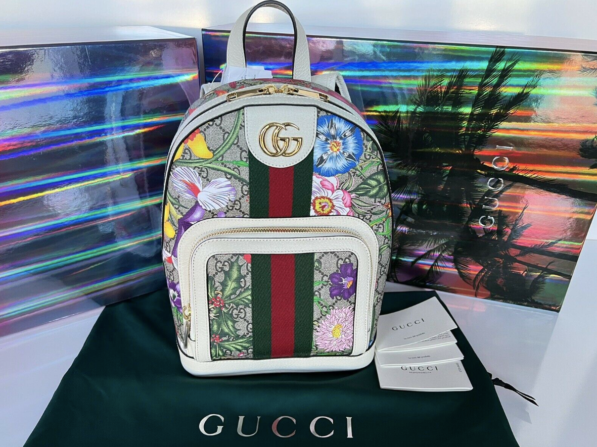 NEW Gucci Ophidia Floral GG Supreme Summer White Leather
