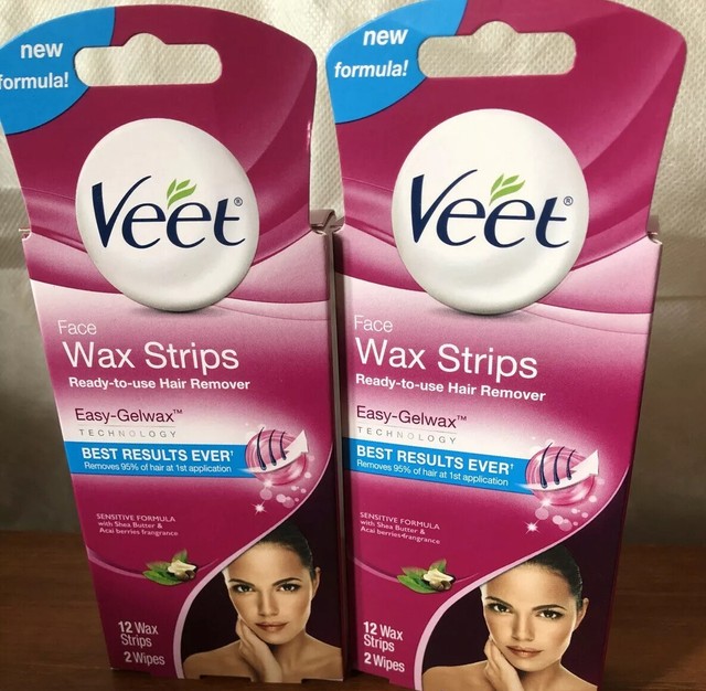 VEET ReadyToUseWaxStrips Hair Remover Face 12 ea plus 2 wipes easy
