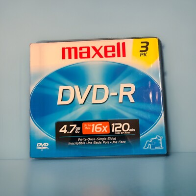 Maxell DVD-R Data Video 3-Pack of Disks Jewel Cases 4.7 GB SEALED Write Once