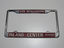 Vintage Inland Center Dodge San Bernardino CA Metal License Plate Frame Tag Rare