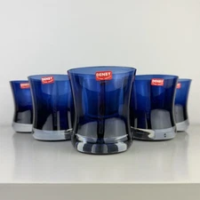 Set Of 6 Denby MIRAGE BLUE Double Old Fashion Tumblers 4 1/4" Blown Glass