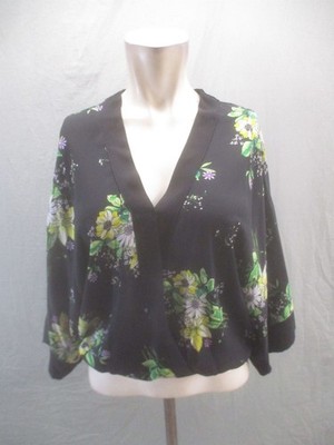 Seni And Cade Size S Womens Multicolor Floral V Neck Wrap Flared Kimono Top 756