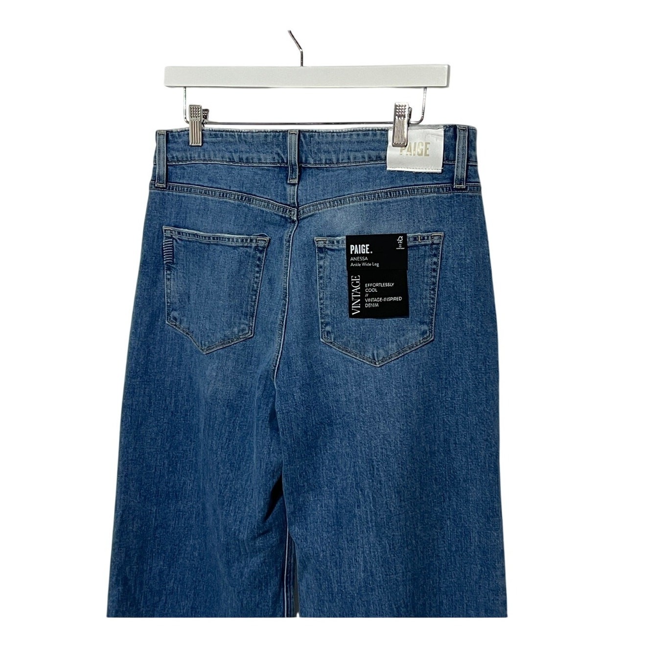 NWT PAIGE Anessa High Rise Wide Leg Jeans 31 Viva Blue Utility Raw Hem image 7