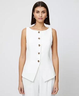 New FRENCH CONNECTION White Women's Harrie Boat Neck Button Front Vest Size 2
