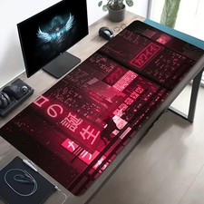 1pc Large-sized Esports Gaming Mouse Pad with a Cyberpunk City Black Cat Silhou