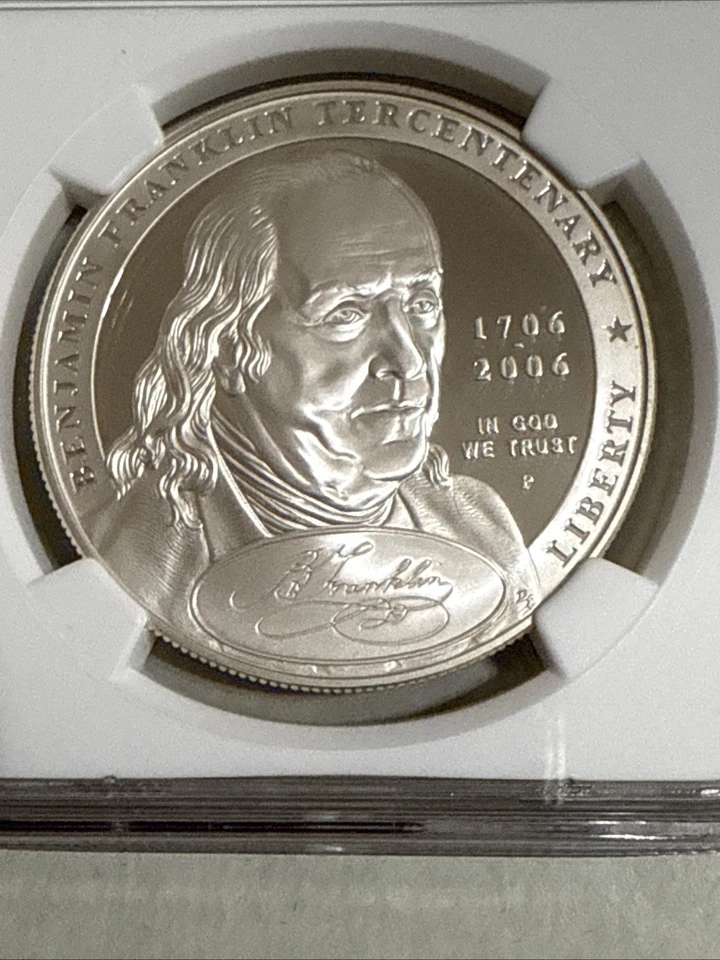 2006-P BEN FRANKLIN $1 FOUNDING FATHER Hand Signed Mike Castle NGC PF70UCAMEO - Image 2 of 3
