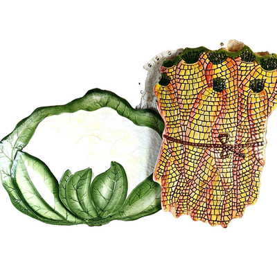 Set 2 Ceramiche Leonardo Mosaic Carrots & Cauliflower Hanging Trivet ITALY 10.5''