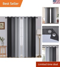 Ombre Room Darkening Curtains for Bedroom, Gradient Black to Grey White Light...