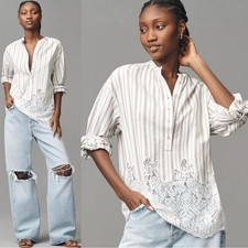 Anthropologie Pilcro Long Sleeve Lacey Tunic Top Size XL NWT Preppy Popover