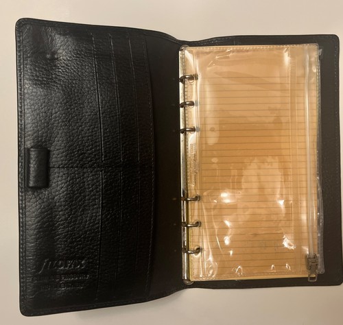 Vtg Filofax Slimline Finsbury Leather Personal Organizer Black 6 Ring Binder