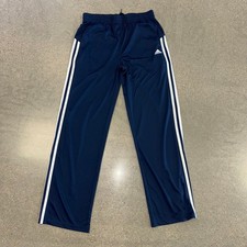 Adidas Youth Track Pants L 14 16 Blue White 3 Stripe Elastic Waist