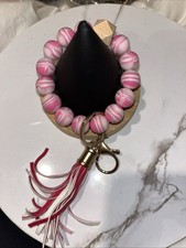 Silicone Beaded Wristlet Keychain Bracelet Tassel Key Ring Holder