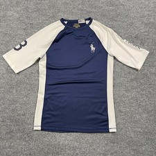 POLO Ralph Lauren UPF 40 Jersey Rash-Guard Shirt YOUTH XL 16x25 Blue White