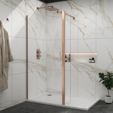 Brushed Bronze Walk In Wet Room Shower Enclosure Screen with Flipper Panel Glass