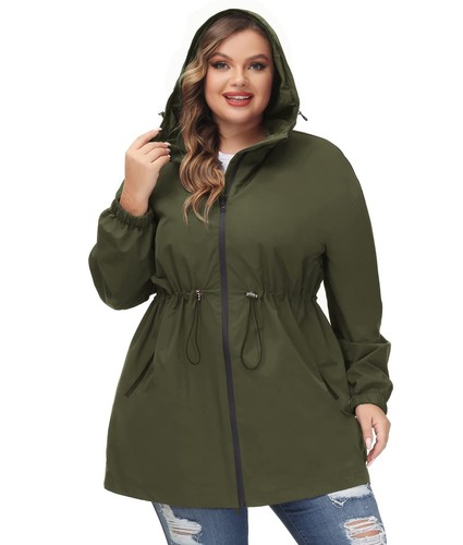 Womans Raincoat Waterproof Outdoor Windbreaker Rain Jacket Long Coat Green 5X