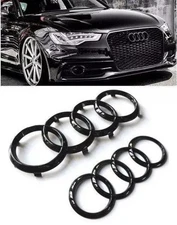 2x Audi glänzend schwarz vorne hinten Ringe Emblem Grill 273mm + 192mm A1 A3 A4