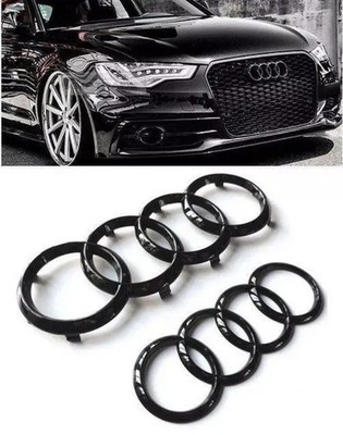 2x Audi glänzend schwarz vorne hinten Ringe Emblem Grill 273mm + 202mm A3 A4 A6