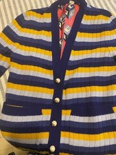 GUCCI Multicolor Reversible Striped Wool/Printed Silk Cardigan Sweater