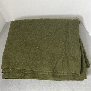 Vintage Military Bed Blanket 100% Wool Army Olive Green F.P.I. Inc.