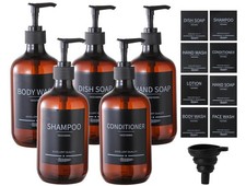 5Pack Amber Shower Bottles Refillable with Labels,16.9oz 500ml Reusable Sham...