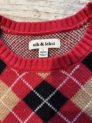 nik & leksi Boys Pullover Vest, Red W/ Plaid , Size 10/12 - Picture 3 of 3