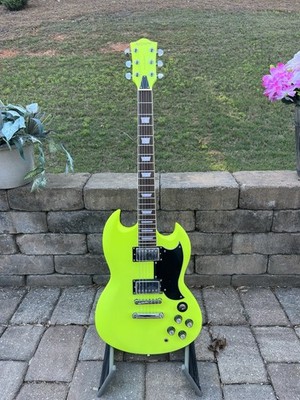 Open Box Leo Jaymz SG Style Electric Guitar Neon Yellow