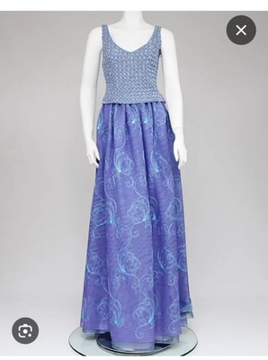 Escada Couture Blue/Purple Hand Beaded Silk Top and Tulle Skirt Size 42